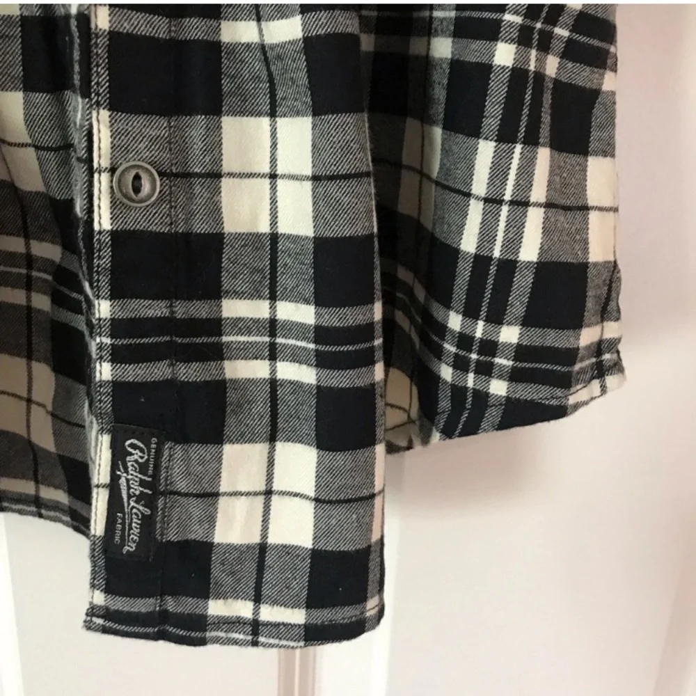 🌸3/$30🌸 Ralph Lauren Girls’ Flannel Plaid Black + White Long Cuffed Sleeve Shirt